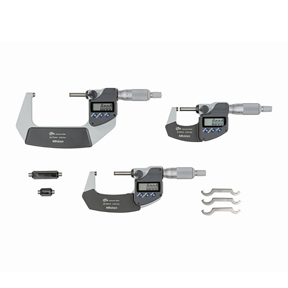 Mitutoyo Digital Micrometer IP65 3pce Set, 0-75mm/0-3