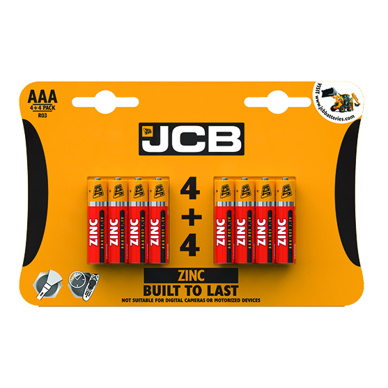 JCB Heavy Duty Zinc Chloride AAA Battery - Pack of 8