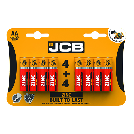 JCB Heavy Duty Zinc Chloride AA Battery - Pack of 8